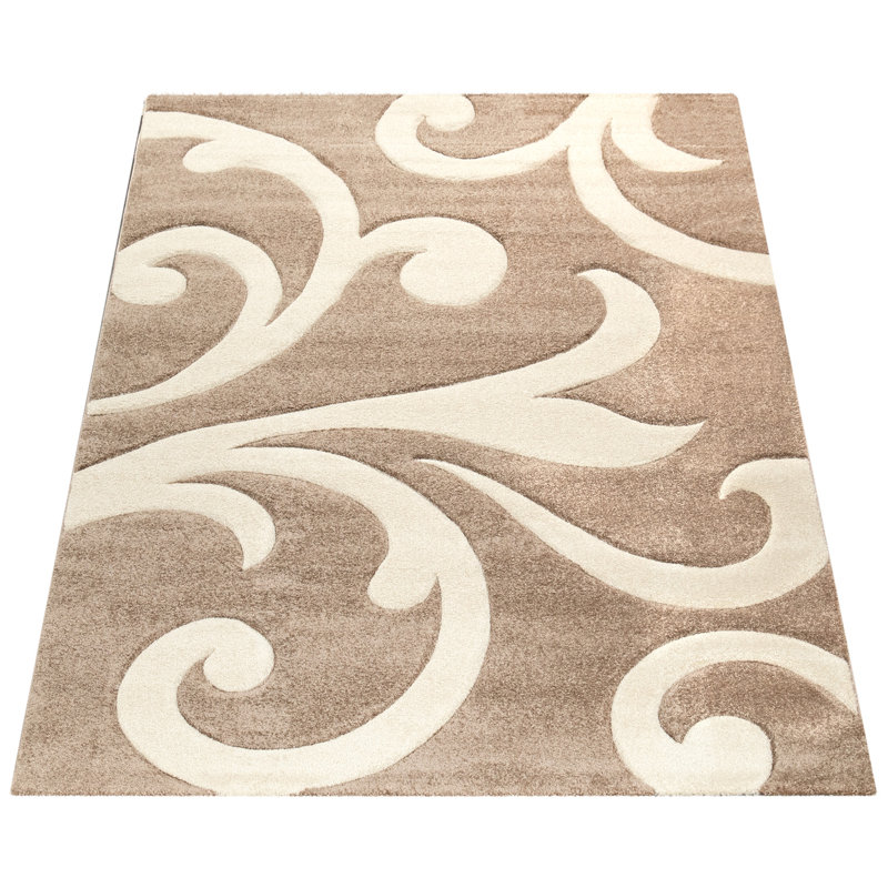 Tapis brun / brun à motif de tourbillons moderne, Rectangle 2 pi 8 po x 4 pi 11 po