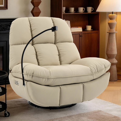 Oversized Swivel Rocker Power Recliner with Voice Control Bluetooth 2Types Ports Phone Holder & Storage