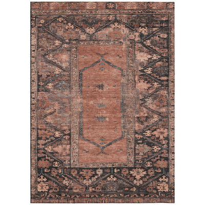 Machine Washable Indoor/Outdoor Xhevrie Terracotta Rug