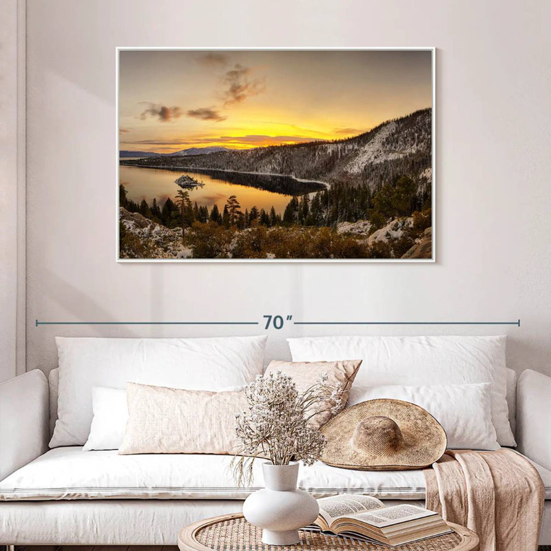 Lever du soleil sur le lac Tahoe, Cadre flottant blanc, 46 po x 31 po