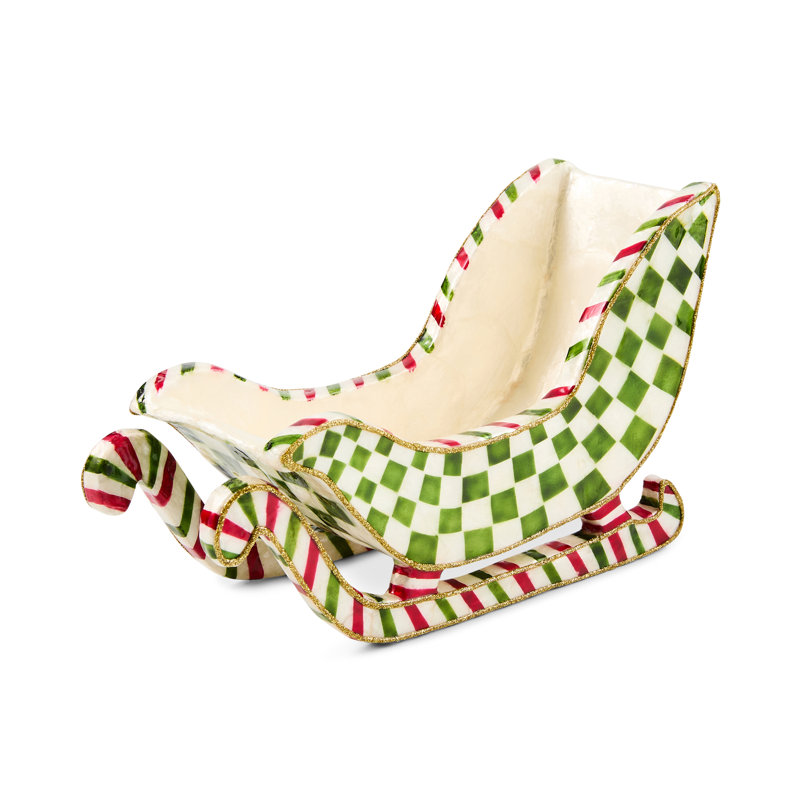 Merry Christmas Capiz Sleigh, White/Red/Green