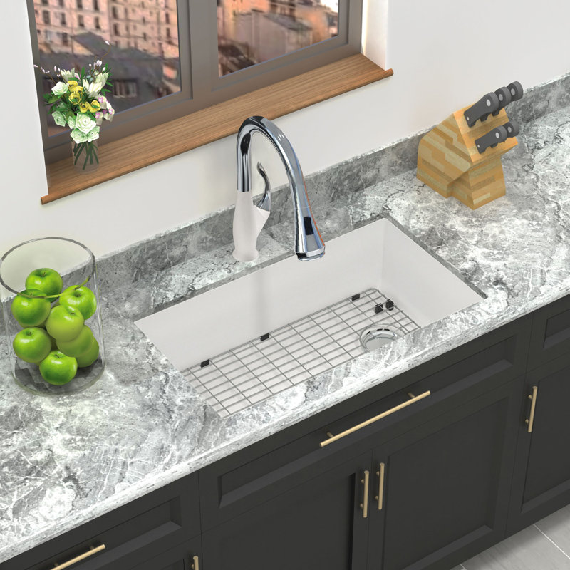 31'' L Single Bowl Granite Kitchen Sink, White