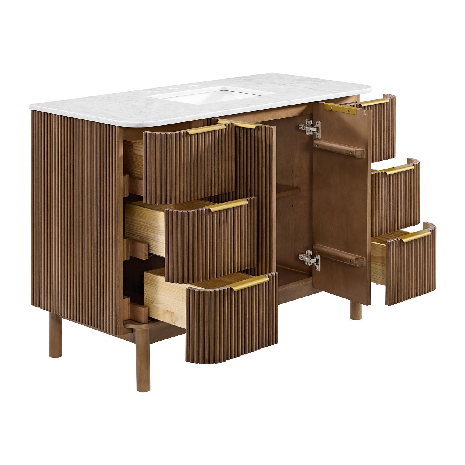 Nova 48" Single Bathroom Vanity Set, Brown Reeded Birch