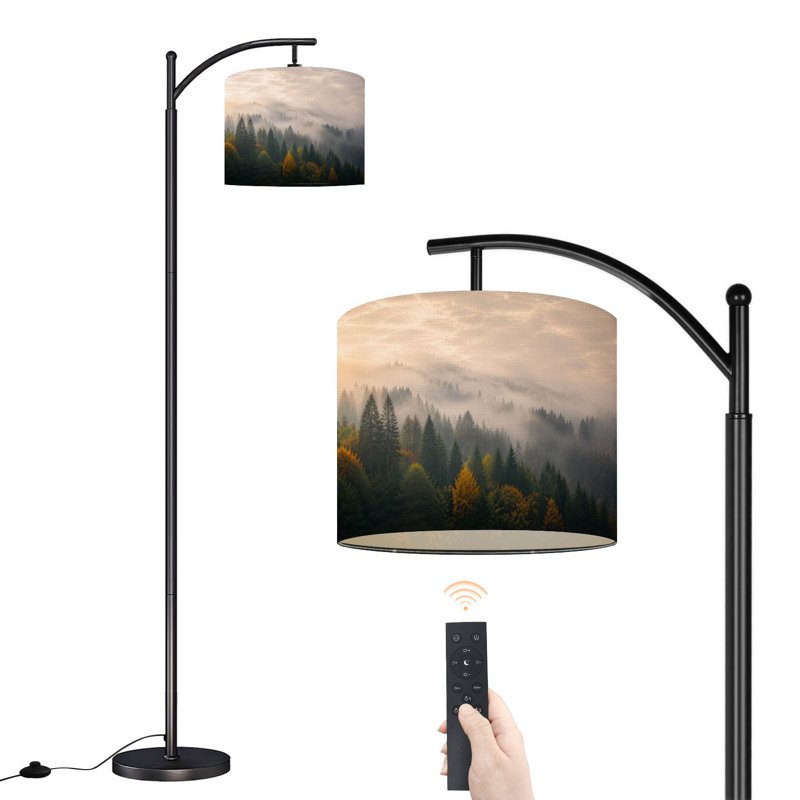 Lampe sur pied arc avec abat-jour ajustable rétro brun blanc gris abstrait rustique sur pied style campagnard rétro avec 3 températures d'intensité et intensité variable avec interrupteur au pied pour la chambre à coucher