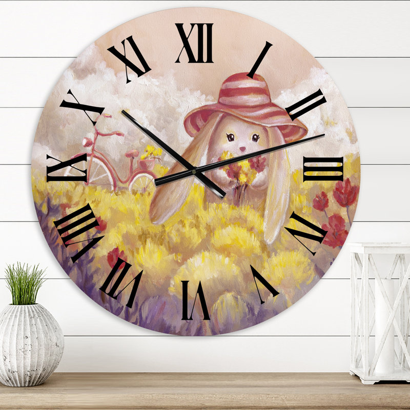 Petit lapin avec des fleurs - Horloge murale traditionnelle, Petit
