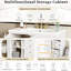 Meuble-lavabo de 36,38 pouces avec poignées dorées luxueuses, armoire à fermeture douce et évier protégé contre les débordements, lavabo en céramique facile à nettoyer, mécanisme de fermeture silencieuse, grand tiroir de rangement