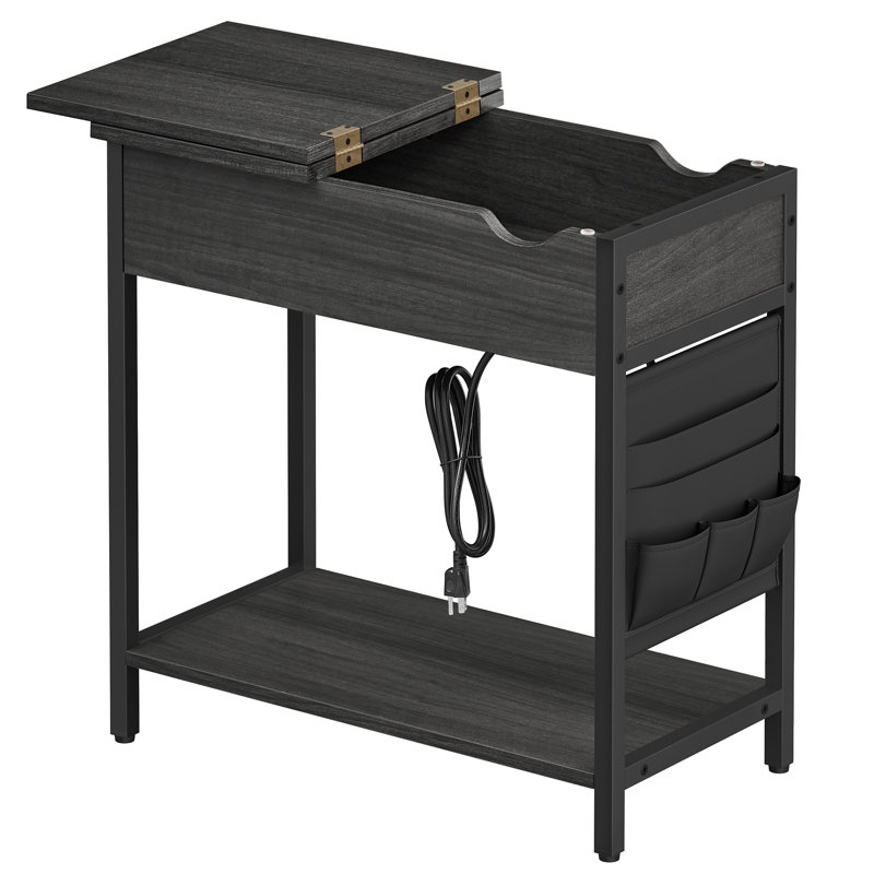 Hipolito End Table with Charging Station and Storage, Ebonized Oak