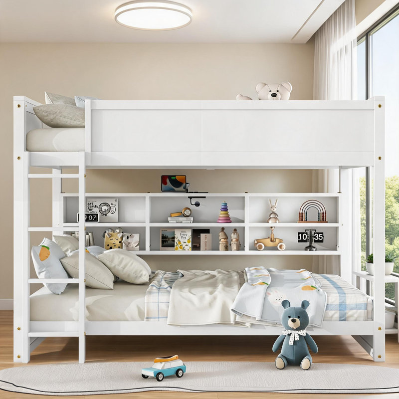 Deux lits superposés en bois de pin blanc doux pour grand lit pour les chambres partagées avec rangement intégré et charge