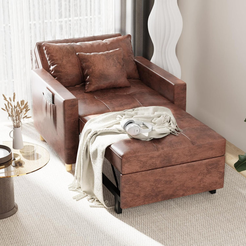 Emma-Leigh 1 Seater Fabric Accent Chairs Bed, Brown Faux Leather