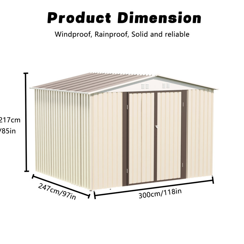 Remise de rangement pour l'extérieur Pent Pent, H 121,23 po x l 96,45 po x P 87,53 po, Blanc, crème