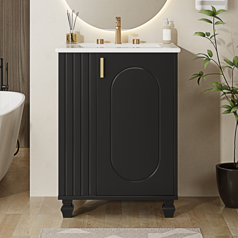 Meuble-lavabo de salle de bain avec lavabo, Noir