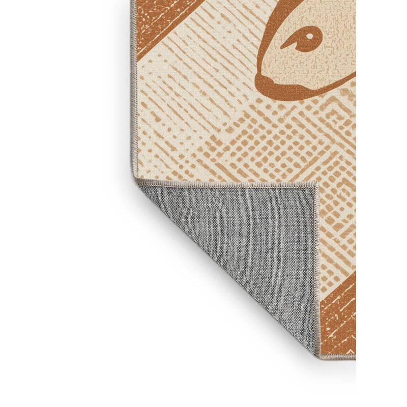 Machine Washable Peirsen Wombat Global Inspired Block Print Rug in Beige – Beige Binding, 5x8