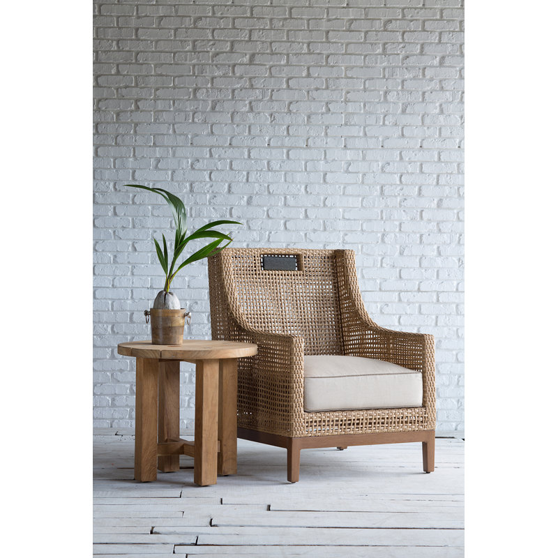Peninsula Woven Lounge Chair, No welt + Standard fill, Dove Sunbrella® Linen, Light Raffia/Natural Sandalwood