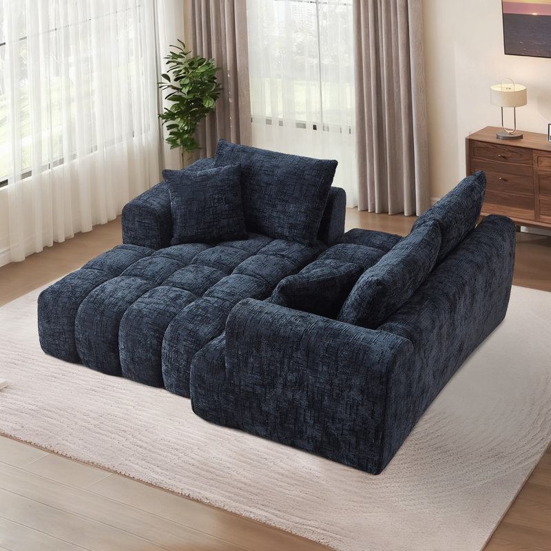 Canapé modulaire 108 po Chenille, Chenille bleu foncé, Face à la gauche