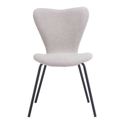 Ensemble de deux chaises de salle à manger en imitation peau de mouton gris pâle et noir et acier