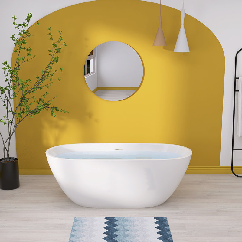 Baignoire de trempage autoportante en acrylique de 65 pouces avec trop-plein encastré et drain chromé anti-colmatage