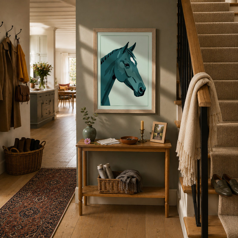 Geometric Horse Modern - Framed Print, A2 - 59.4 x 42.0 cm, Oak