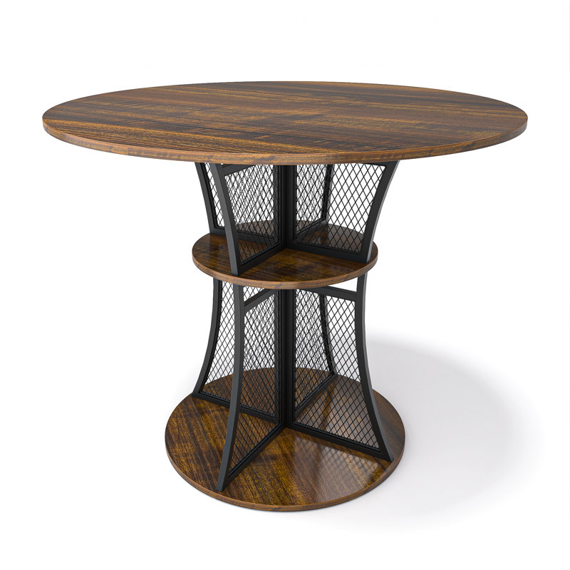 Round Wood Top Metal Base Dining Table, 29.68" H x 35.43" L x 35.43" W