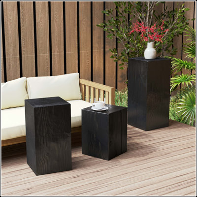 Ensemble de tables d'appoint empilables Retro MGO - 3 colonnes carrées, naturel