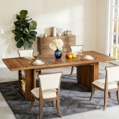 63" Farmhouse Dining Table Wooden Kitchen Table with Shelves for 6 to 8