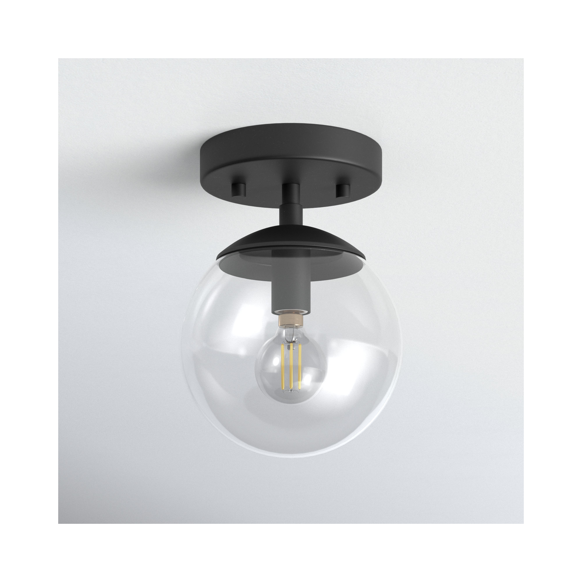 Single Light Glass Flush Mount, Matte Black