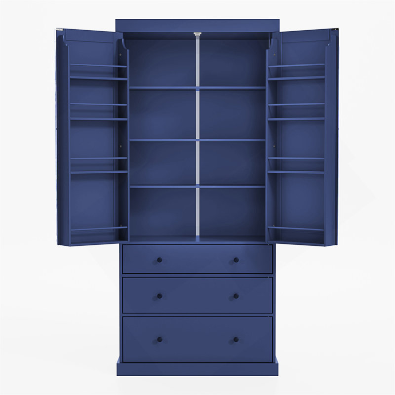 Garde-manger de ferme, armoire haute autoportante avec tablettes réglables, tablettes de porte et tiroirs pour un rangement efficace