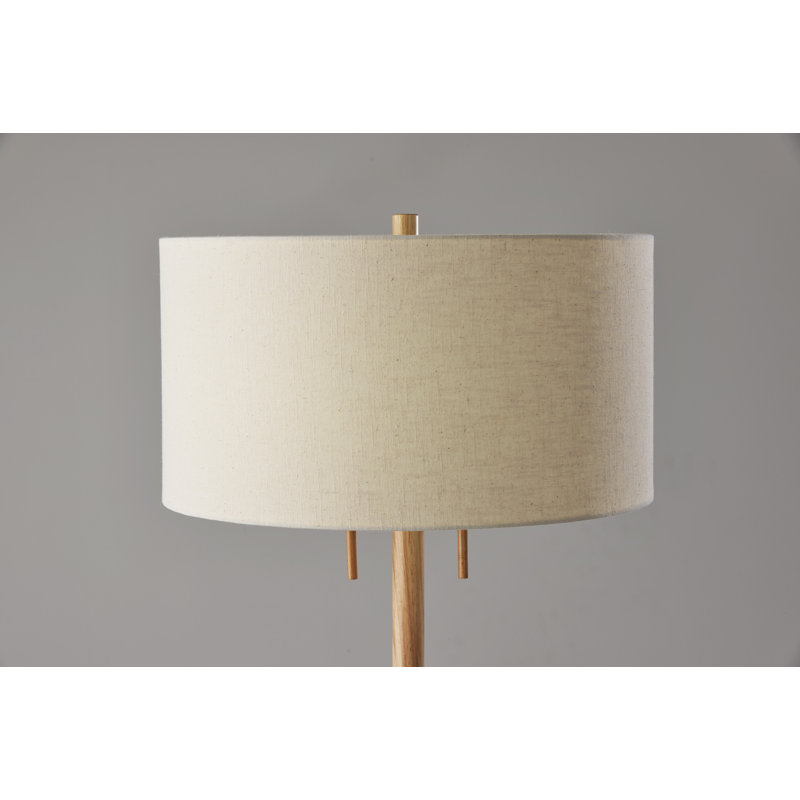 Lampe sur pied 66 po Geno, Blanc cassé, Naturel / laiton antique