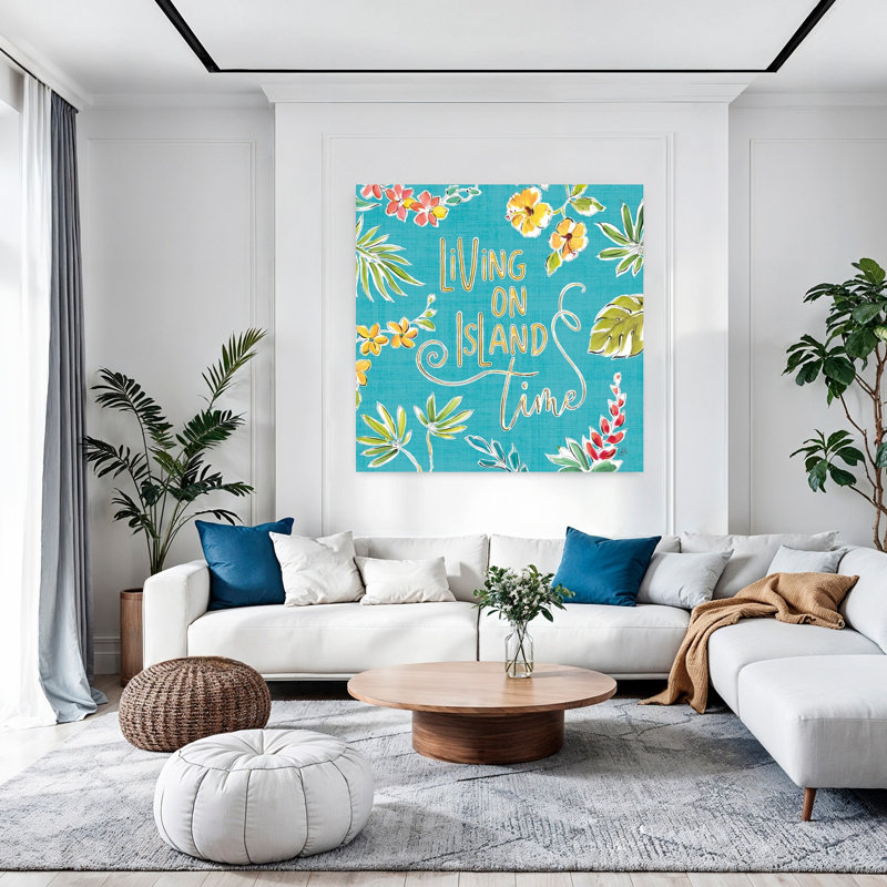 Art abstrait tropical, oasis de palmier hibiscus tropical, H 48 po x l 48 po