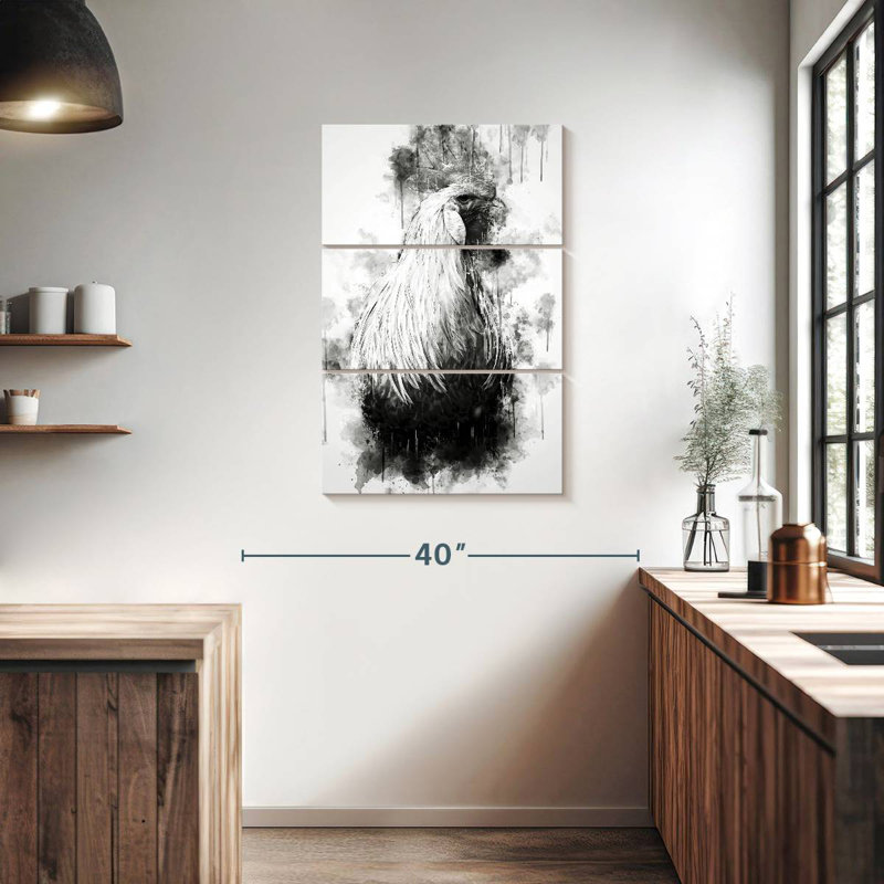 Coq Brampt regardant en noir et blanc, H 38 po x l 24 po