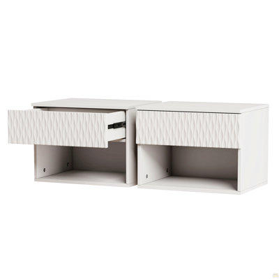 Set Of 2 Nightstand With Modern Wall-Mounted Drawer Cabinet: Open Shelf, 3-Stage Rails, Carved Design, Anti-Wobble, DIY, For Bedroom/Living Room/Office