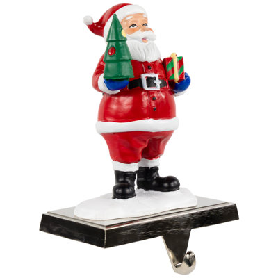 6.25" Santa Claus With Tree And Present Christmas Stocking Holder