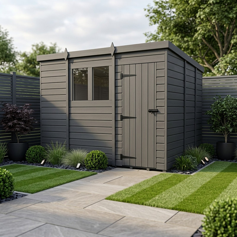 Total Sheds 11ft x 9ft Composite Pent Garden Shed - Single Door - With Windows - EPDM Rubber Roof - UK Manufactured