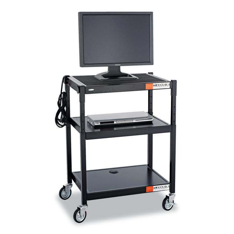 Black Adjustable Height Steel AV Cart with Shelves