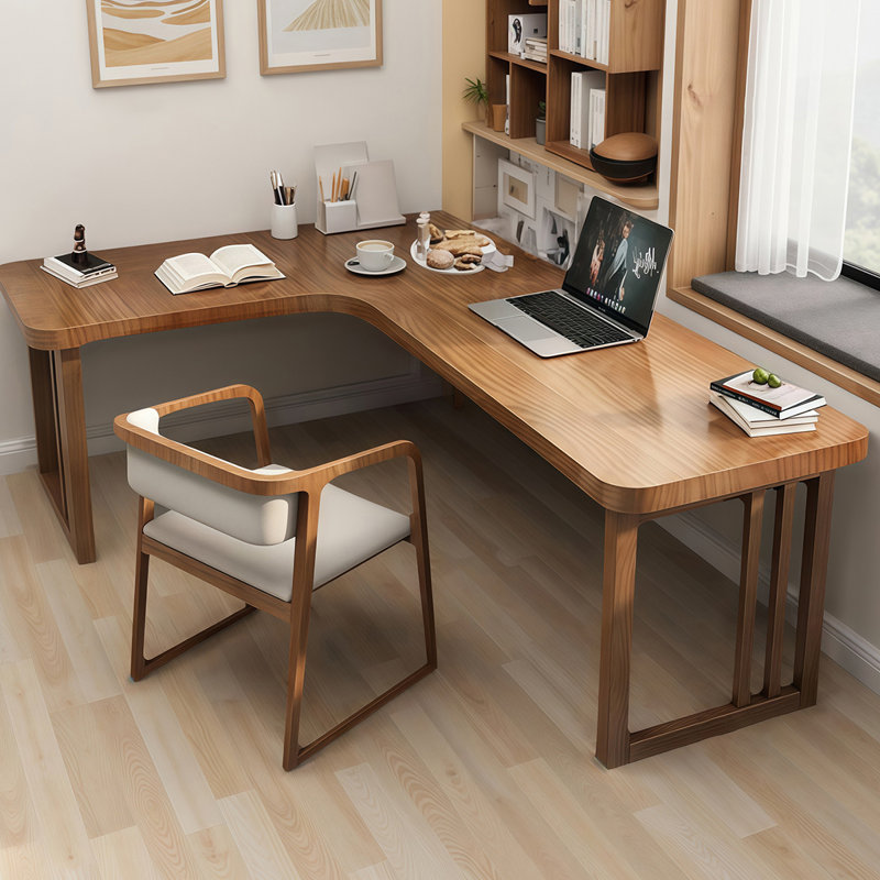 Bureau rectangulaire brun en bois massif, Retour à gauche, H 29,53 po x l 86,61 po x P 55,12 po