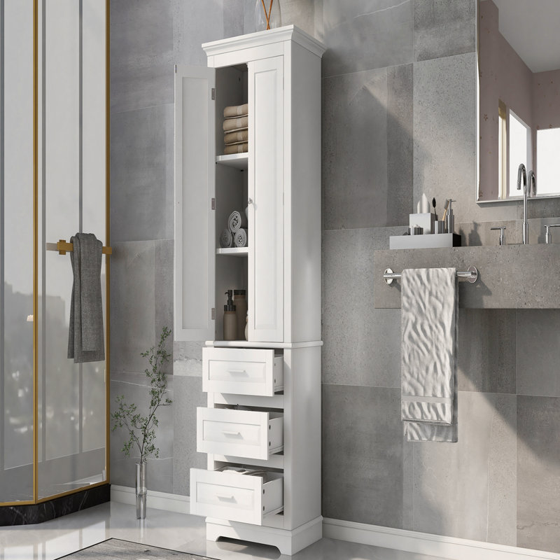 Grande armoire de rangement avec trois tiroirs pour salle de bain / bureau, blanc