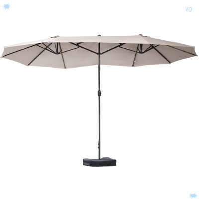 Patio Umbrella 15' Steel Rectangular Outdoor Double Sided Market With Base