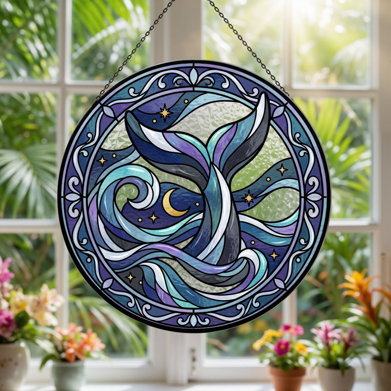 Panneau de vitrail en verre coloré Mermaid Tail H 12 po, H 12 po