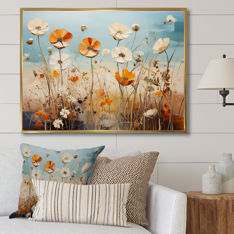 «Meadow Expressive Fields Pointillism I», reproduction sur toile, H 16 po x l 32 po x P 1 po, Cadre flottant doré