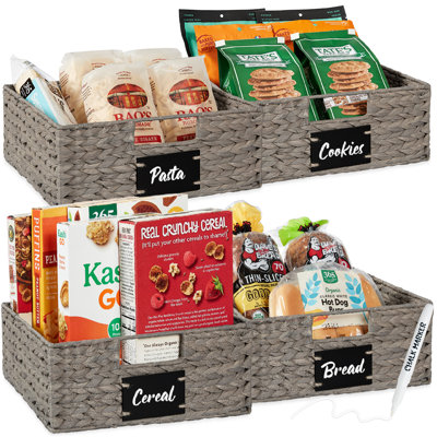 13in Woven Water Hyacinth Pantry Baskets w/ Chalkboard Label, Chalk Marker