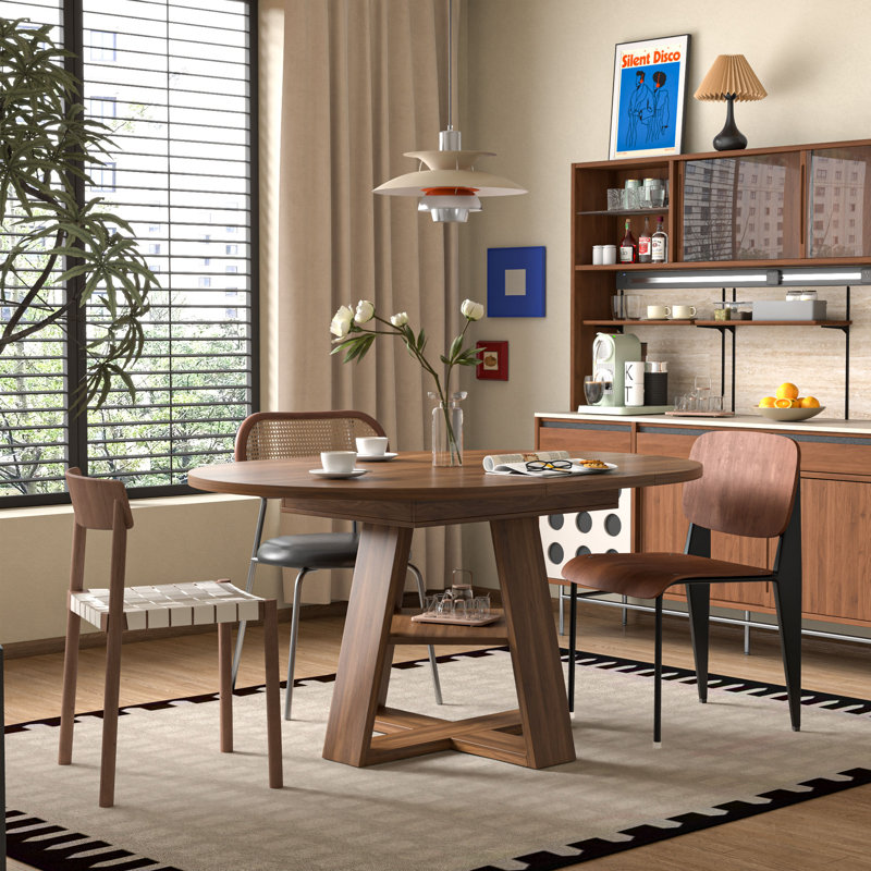 Extendable Dining Table For 4-6 People, Round Dining Table, Walnut