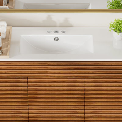 48"X18¼" Bathroom Vanity Sink Top With Three Holes, Ceramic Vanity Sink Top With Overflow, Drop In Bathroom Vessel Sink Rectangle, Glossy White