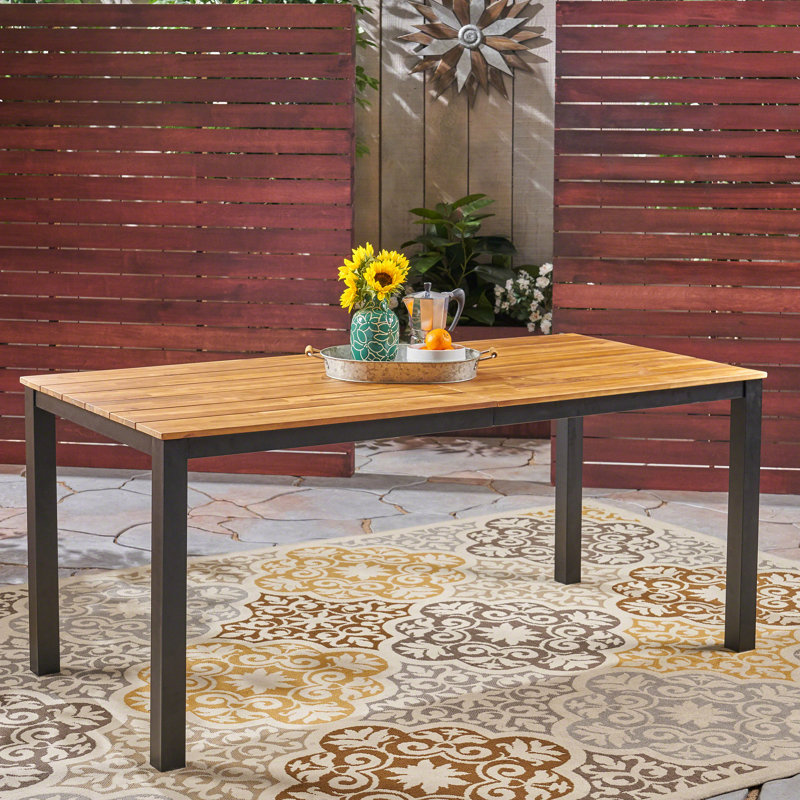 Table d'appoint d'extérieur en bois avec supports en fer robuste, P 34 po x l 70,4 po H 30 po, 30 pieds