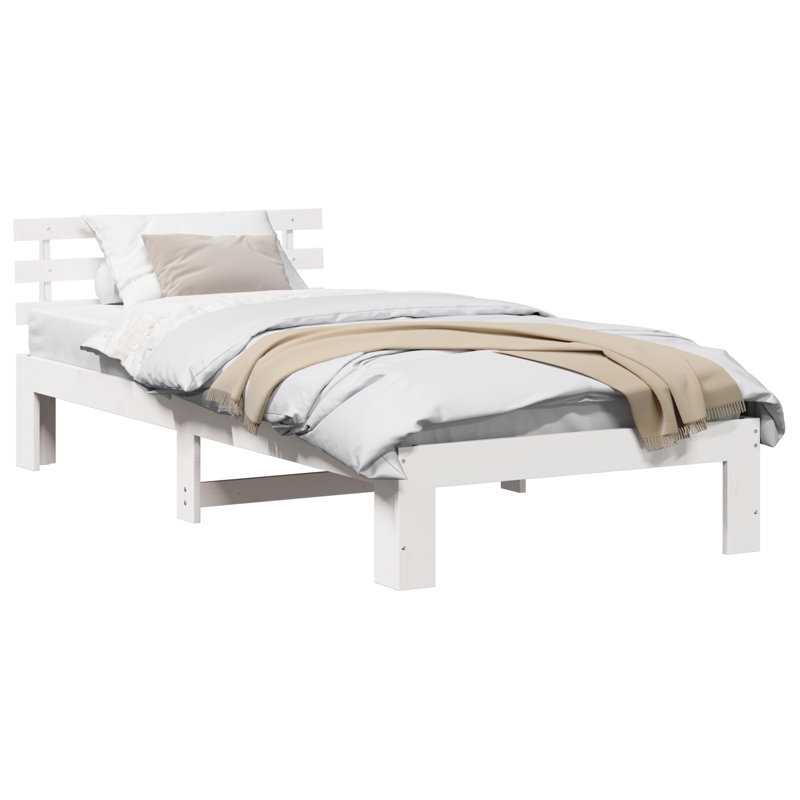 Bed Frame with Headboard Solid Pine Wood, European Single (90 x 200 cm), White