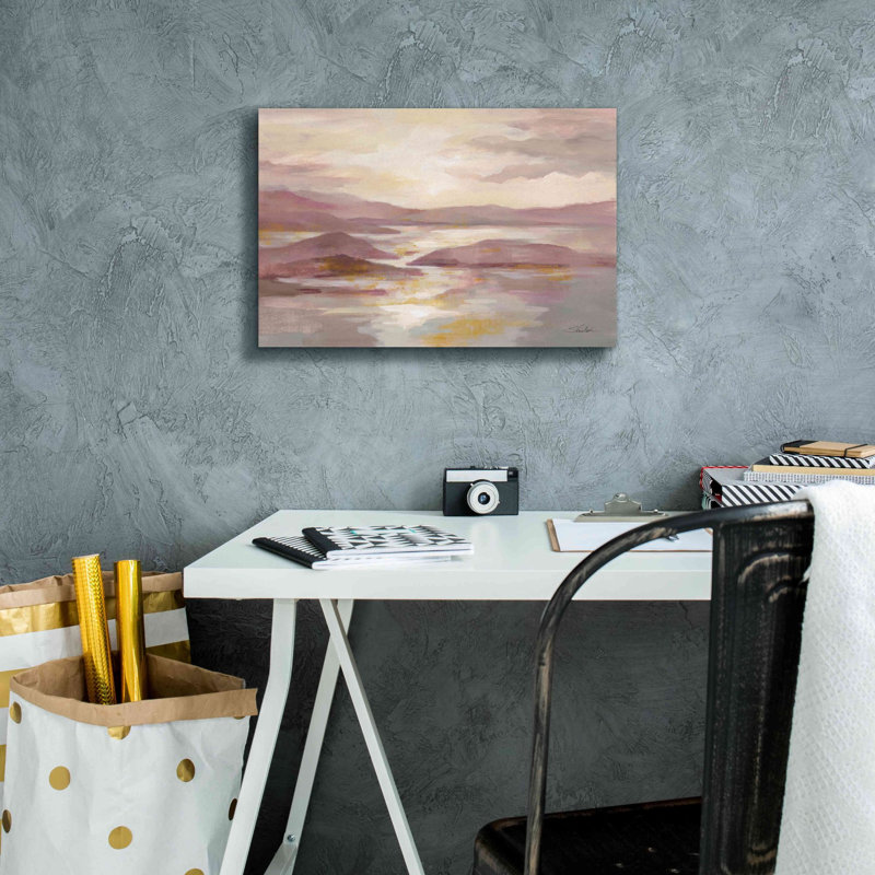 «Pink and Gold Landscape» par Silvia Vassileva, art mural sur toile, H 12 po x l 18 po x P 0,75 po
