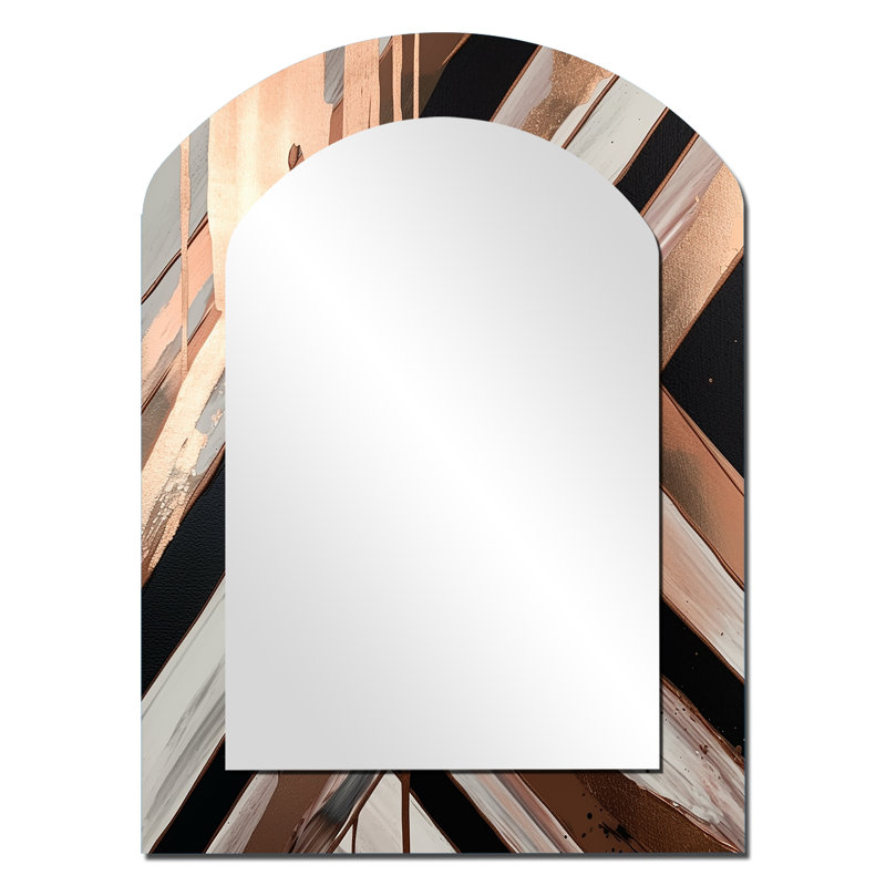 Rosegold Embracing Essence Of Lines II - Marble Arch Wall Mirror, Modern Asymmetrical Decorative Mirror, Printed Metal Art