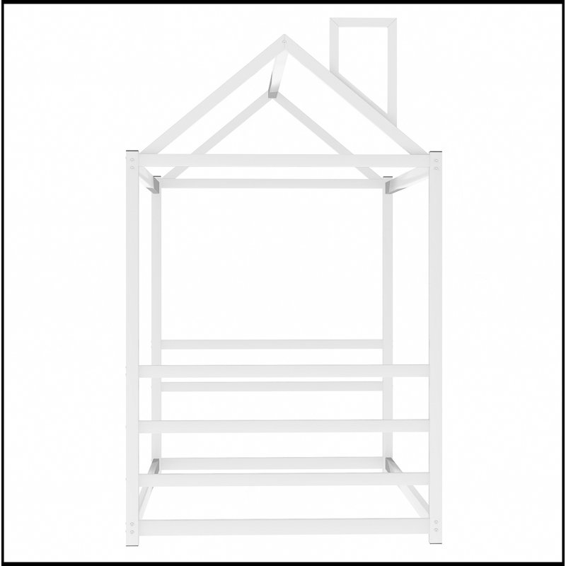 Lit plateforme House avec toit et cheminée, Noir, noir, noir, noir