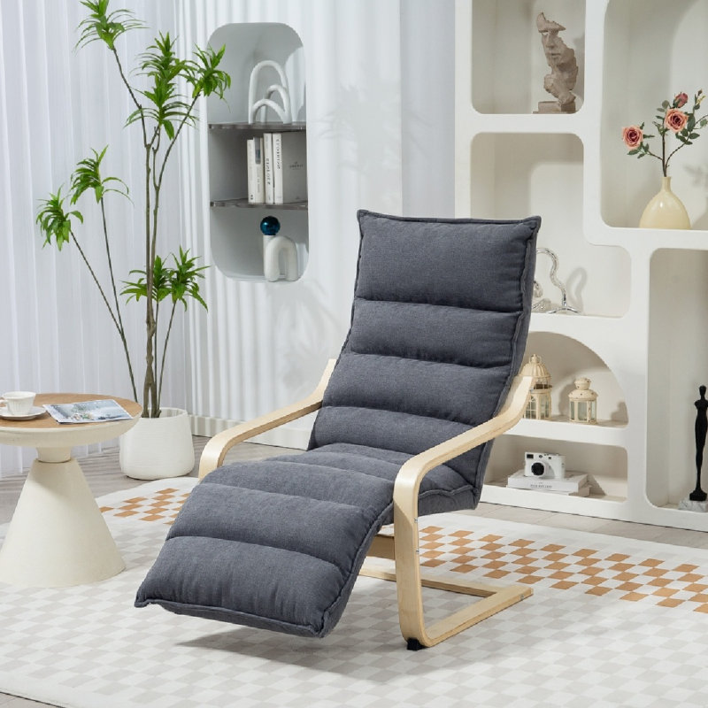 Curved Wooden Accent Chair, With Adjustable Footrest, Dark Grey