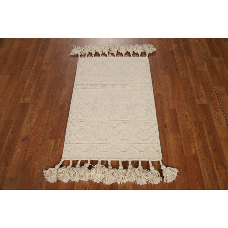 Geometric Ivory Moroccan Oriental Accent Rug 2x3