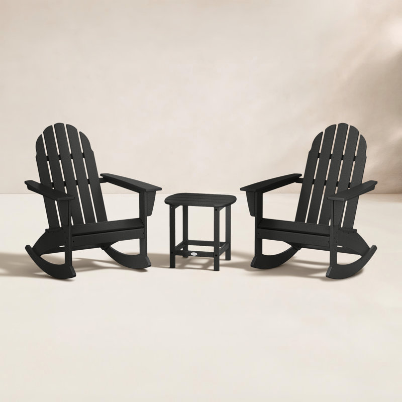 Ensemble de chaises berçantes 3 pièces Adirondack Vineyard avec table d'appoint 18 "South Beach, Noir