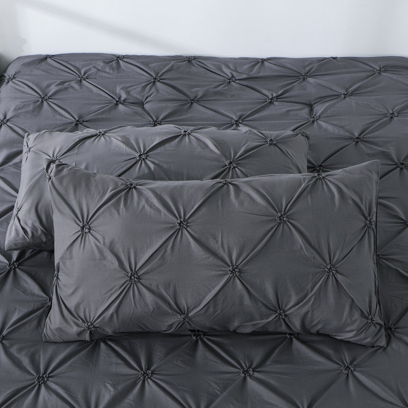 Suniya Pintuck Comforter Set, Édredon pour très grand lit + 2 très grandes ta, Gris